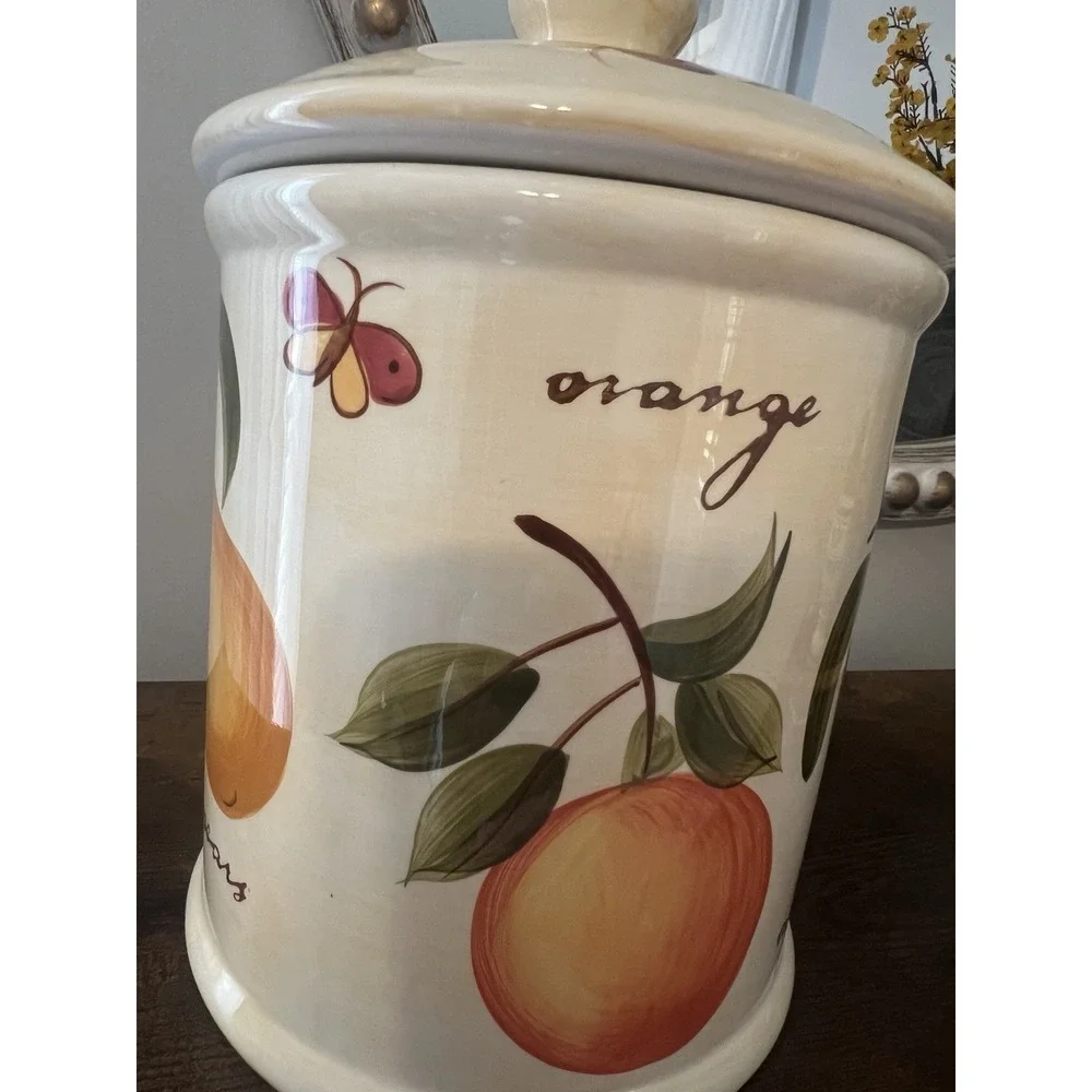 Pier 1 Provence Hand‎ Painted Fruit Canister French Country Farmhouse Kitchen
